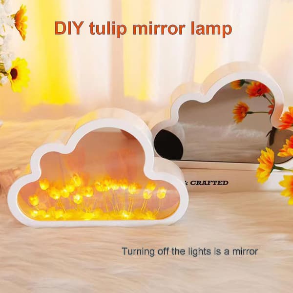 Cloud Mirror Tulip Lamp, Hand Craft Diy Tulips Mirror Night Light Tw（Gul）