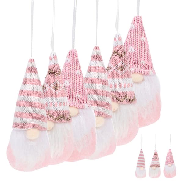 6-pack jul Rudolf-hänge gnom prydnader stickade design Rudolf docka prydnader (14X6.5cm, rosa)