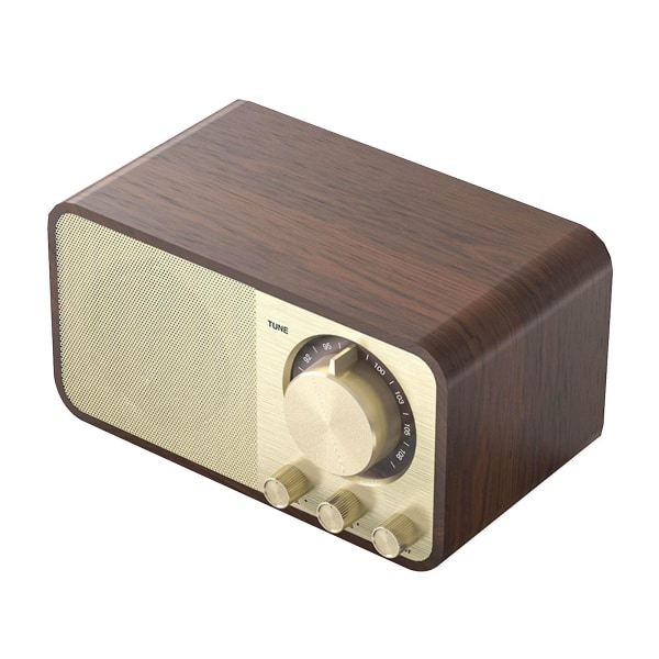 Retro Bluetooth-högtalare i trä, Bluetooth-ljud, subwoofer, stereoljud, plugin-radio (brun)