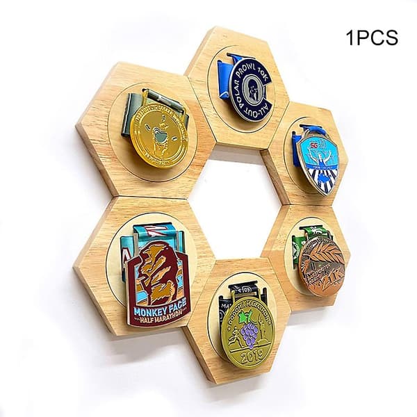 Hexagonal Trämedaljställ Kombination Medaljdisplay Stativ Dekoration För Hem Vardagsrum Sovrum