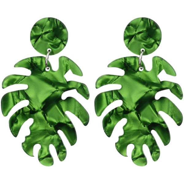 Ett par Monstera lövörhängen för kvinnor Dropörhängen för flickor Modeörhängen (6X3,7 cm, som visas i figur 1)