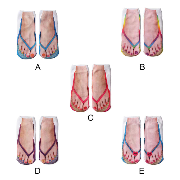 Manikyyriprinttisukat Flip Flop Print Sukat 3D Kuviosukat
