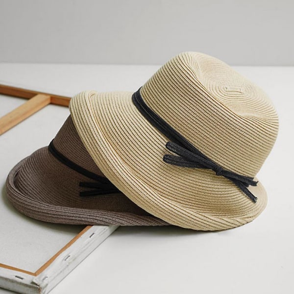 Hattar, Sommar Dam Bred Brätte Solhatt, Elegant Strukturerad Böjd Floppy Strand Halm Vikbar Floppy Hatt, Upf50+ Mors Dag Present (Mörkblå)