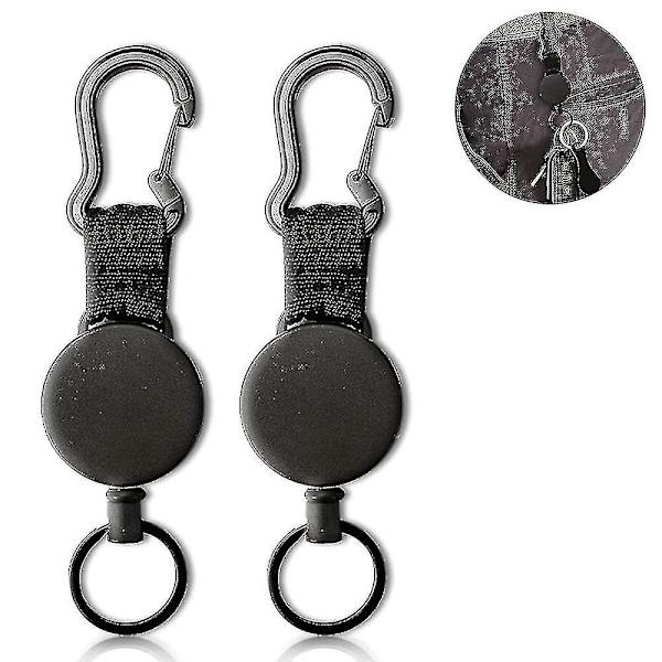 2 st Retractable Key Chain Svart Elastisk Dragspänne Retractable Key #yg