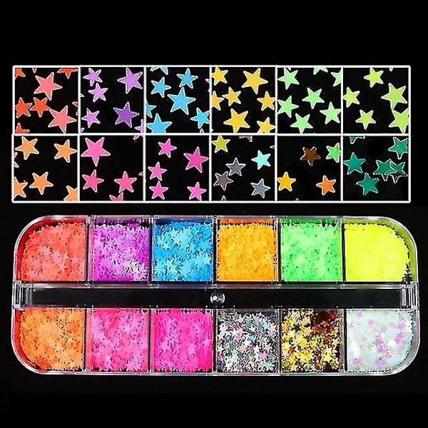 12Ygxx Holografiskt nagelkonstglitter 3d färgglada flingor