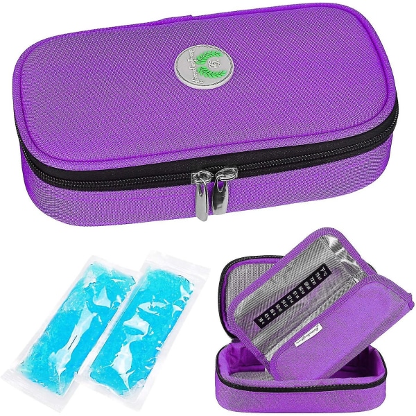 Insulin kjølepose Diabetikerpose - Medisinering Diabetikerisolert bærbar kjølebag med 2 ispakker (lilla)