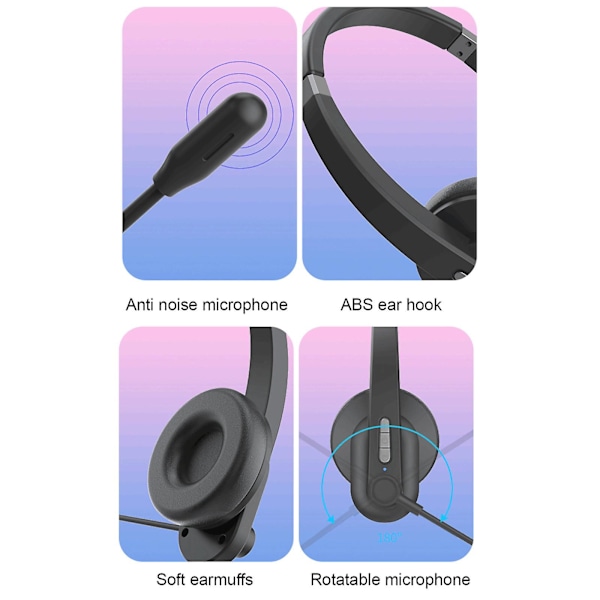 Bluetooth-headset med mikrofon, V5.0, trådlöst headset för mikrofon, telefon, kontor (svart)