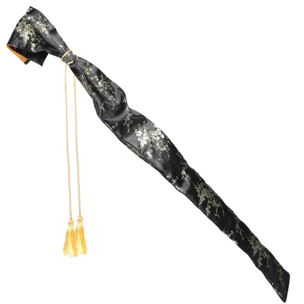 Silkkinen kangas miekkapussi japanilainen wakizashi pussi retro tupsu miekan kantolaukku (130X13CM, musta)