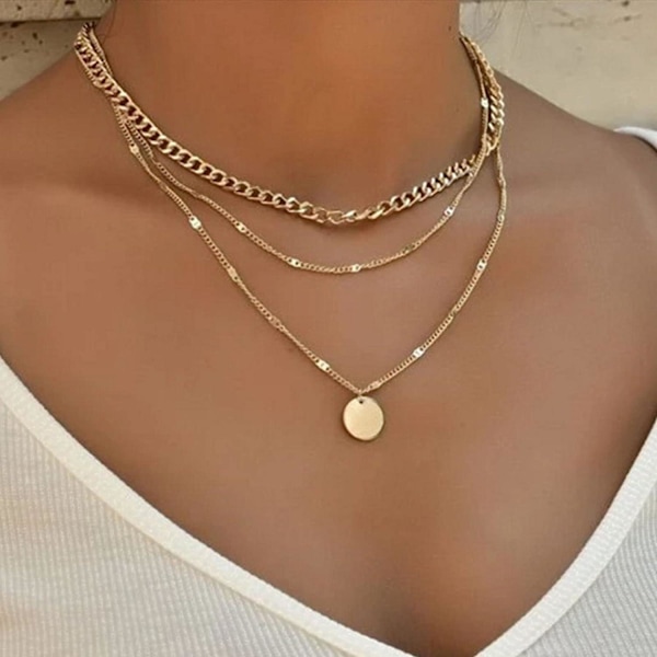 Boho Multi-Lagdelt Sequin Halskæde Choker Guld Cubansk Kæde Satellit Kæde Choker