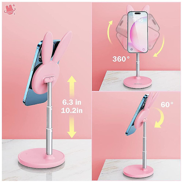 Vit - Söt magnetisk telefonhållare för, kaninformad justerbar telefonhållare för iPhone 14/13/12, levereras med magnetisk lapp för alla telefoner