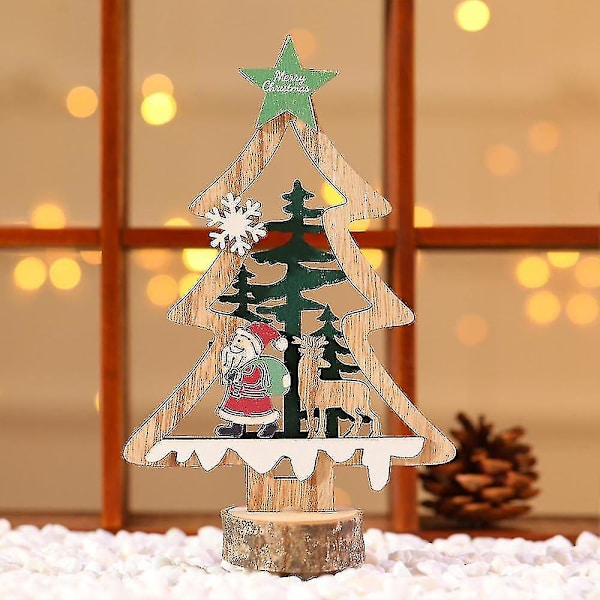 Jul Trä Ornament Bord Tomte Snögubbe Hantverk Jul Fest Dekoration（Grön Stjärna Träd）