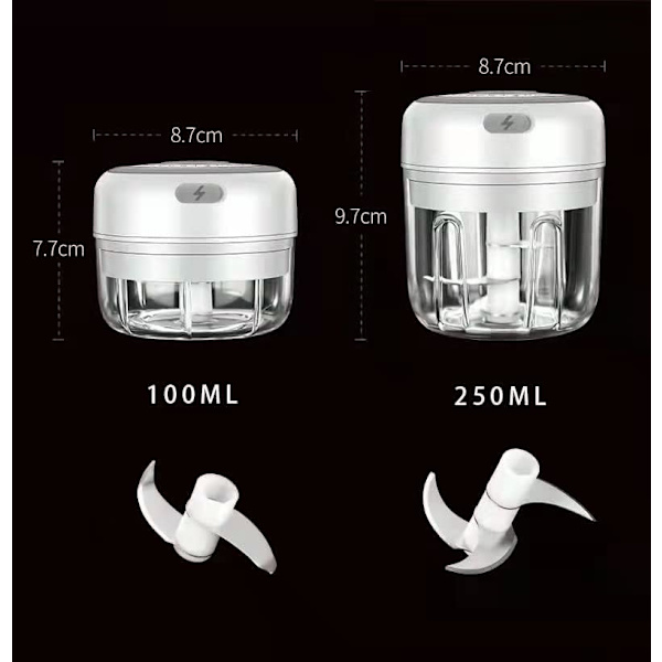 Mini Food Processor: Grøntsags-, Hvidløgs-, Kødhakker, Egnet til Babymad (250ML, Hvid)