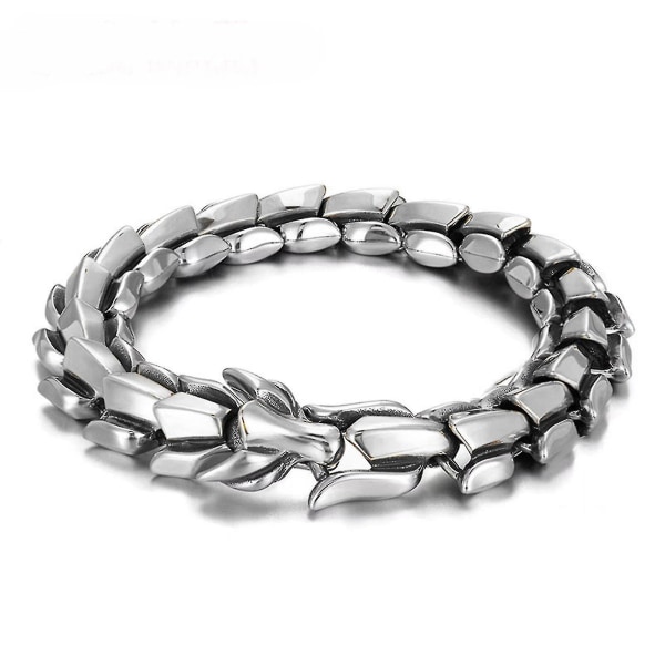 Dragon Scale Link Chain Bracelet Mens Stainless Steel Ouroboros Bangle（style 1，silver）