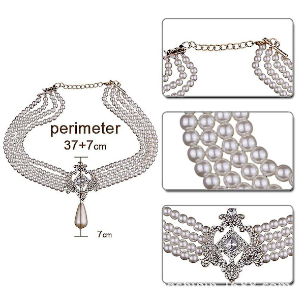 Flerskiktat 4-lagers kristallsimulerade pärlor Bib Choker Halsband
