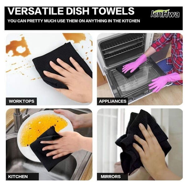 Mikrofiberduk Svart Våffelduk Tvättbara Kökshanddukar Tvättbara Tjocka Lintfritt Rengöringsdukar 30cm x 30cm 7 Pack