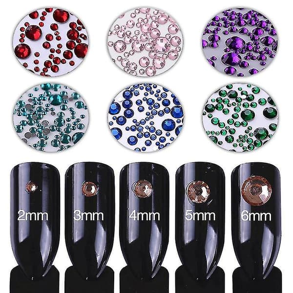38829 3D Nail Art Rhinestone Mix Størrelser Ab Farger Flat Bottom Chameleon Nail Studs