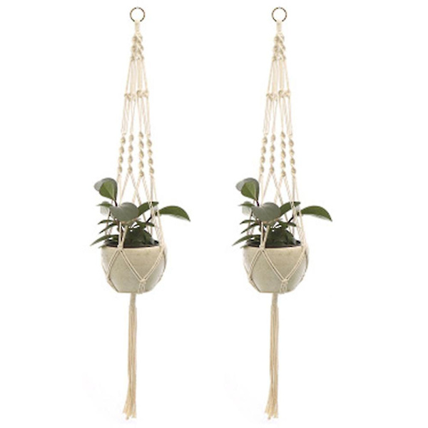 2 st Macrame växt hängare inomhus utomhus hängande planteringskorg bomull（Stil 2）