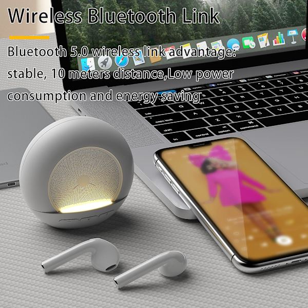 Bärbar högtalare med färgad Bluetooth-högtalare Bluetooth 5.0 Även AUX-kabel (vit)