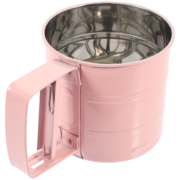 Håndholdt mel sikt mel sikt sikt mel sikt kopp med håndtak manuell mel sikt (16X11CM, rosa)