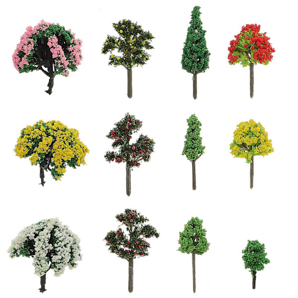 60 stk. mini træmodel dekoration plastik træ statue miniature landskab rekvisitter (5.5X4.5CM, flere farver)