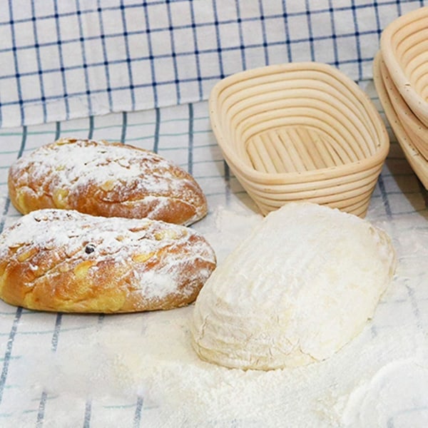 Oval brød hævekurv, håndlavet Banneton brød hævekurv Brotform med brødkniv, dej (lys træ)