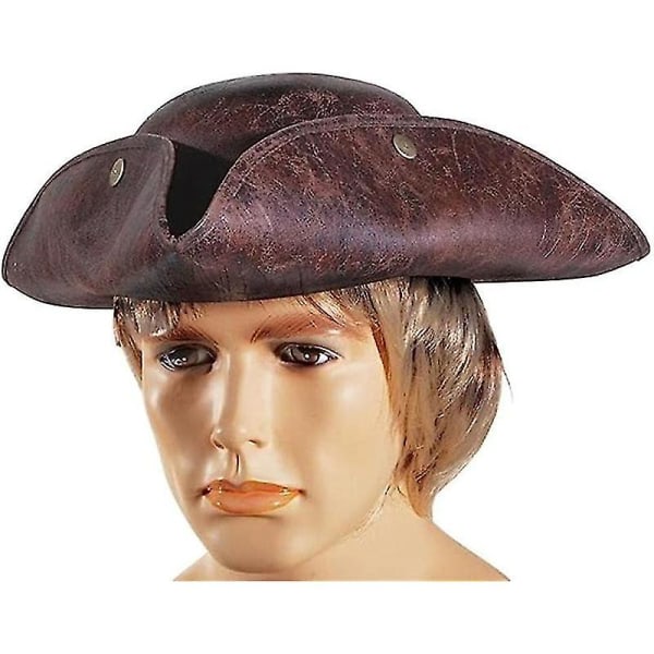 Imiteret læder pirathat brun slidt læder kolonialstil tricorn hat