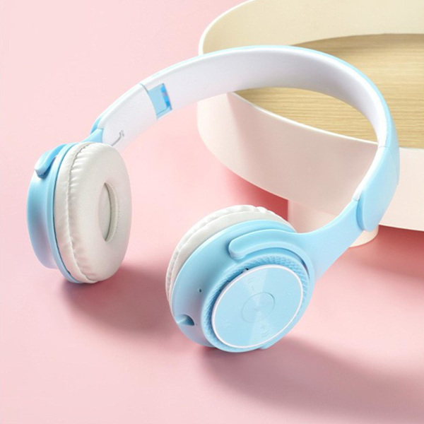 Bluetooth-headset - Bluetooth 5.0 hopfällbart trådlöst spelheadset Macaron Bass-samtal - Blå (Blå)