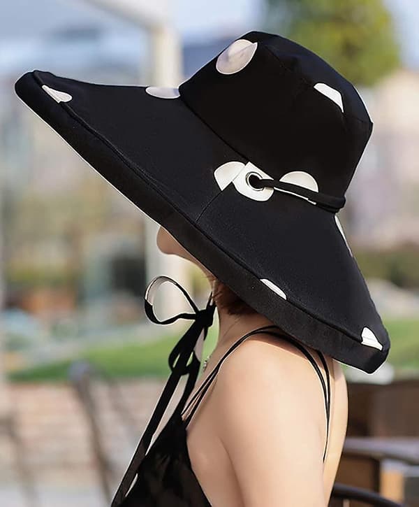 Dame Solhat Bred Skygge UPF 50+ Sommerhat Foldbar Floppy Strandhat til Kvinder-sort