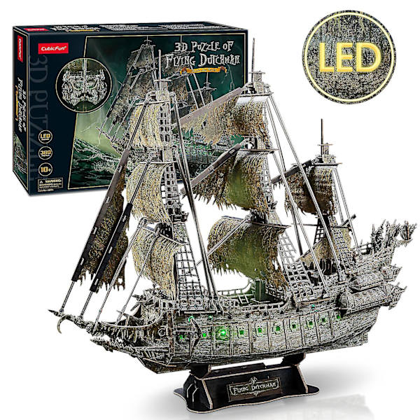Cubicfun 3D-pusleskip Grøn LED Flyvende Hollænder Piratskib Model 360 Dele Kits Belysning Bygnings Spøgelsessejlbåd Gaver Til Voksne