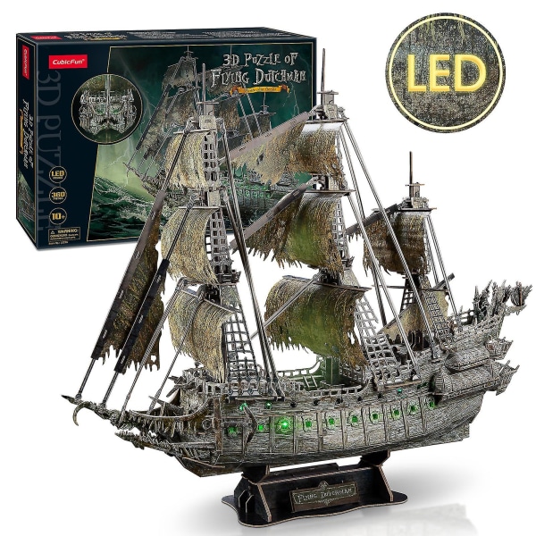 Cubicfun 3D-pusleskip Grønn LED Flyvende Hollender Piratskip Modell 360 Brikker Kits Belysning Bygge Spøkelsesskute Gaver Til Voksne