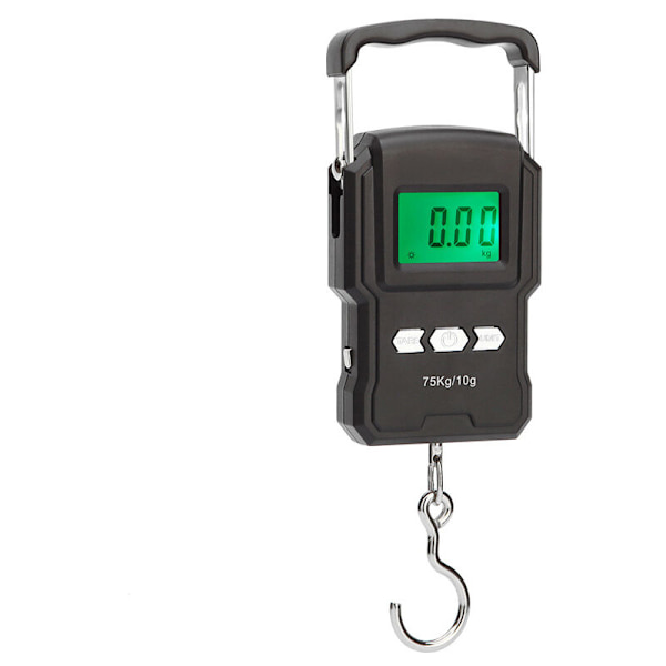 Bärbar elektronisk våg, 165lbs/75kg LCD-bakgrundsbelyst digital fiskvåg, krok hängande våg med måttband, bärväska och 2AAA-batterier