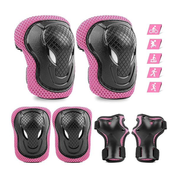 Barnens skydd inline skate skydd set skyddsutrustning barn knäskydd armbågsskydd handledsskydd skydd set (S-Rosa)