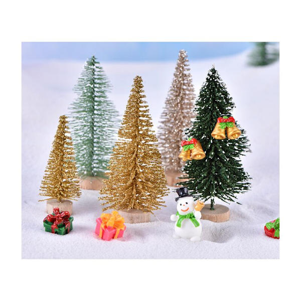 Set med 6 miniatyrkonstgjorda julgranar små konstgjorda julgranar träbas stor tallved för festlig heminredning 15,5 cm
