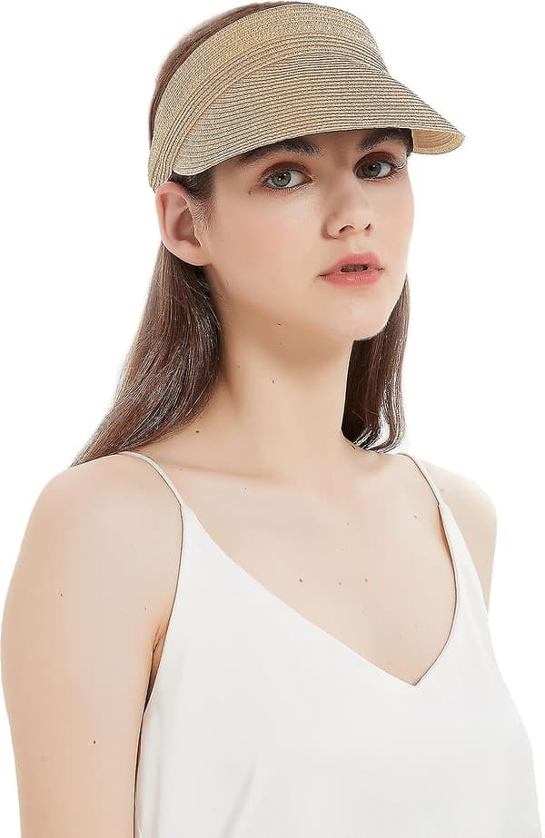 Kvindernes Roll Up Foldable Solhat Bred Skygge Halm Strand Cap Loop Lukning og Justerbar Golf Visor-Coffee