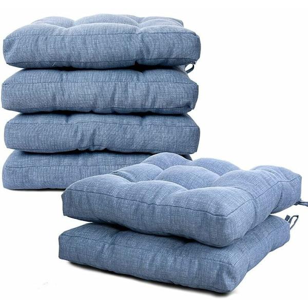 Set med 4 stolsdynor, 40x40 CM, polysteröverdrag och bomullsfyllning, med remmar, idealiska för kök och vardagsrum (Set 4-40x40CM, Blå)