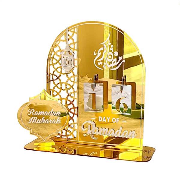 Mustakultainen akryyli Ramadan-kalenteritaulupöytä kotikoristeen Eid-laskenta-Ramadan-kalenteri 2024 Ramadan Eid Mubarak -koristeisiin (kulta)