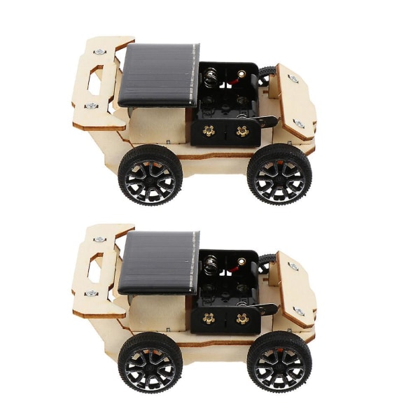 2-delt sæt legetøj til solcellebiler til børn gør-det-selv solcelle-legetøj til biler i træ (11X9CM, sort)