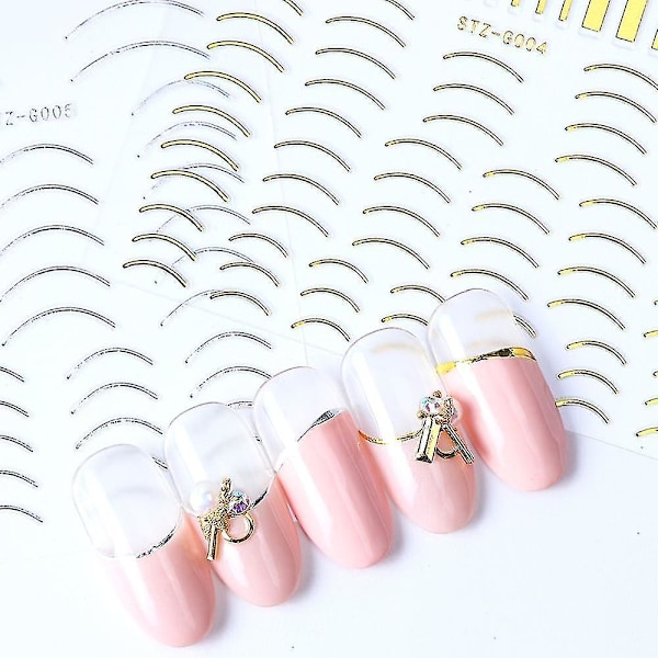 STZ G004 Guld 3d Neglekunst Stickers lige Buede Bølger Linjer Striber