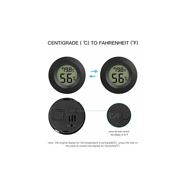 2-pack Mini Kylskåp Frys Hygrometer Termometer, Elektronisk Hygrometer, Inbyggd Rumstermometer, Temperatur Fuktighetsdetektor Svart