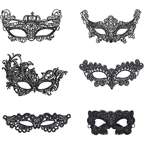Musta 6 kpl:n naisten naamiaisnaamio venetsialainen silmänaamio Seksikäs pitsinen naamio Halloween-naamiaiseen karnevaalijuhliin Fancy Dress Ball