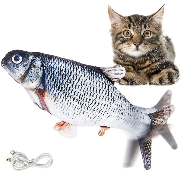 Elektrisk leksaksfisk med kattmynta, interaktiv leksak med USB, plyschsimulerad fisk