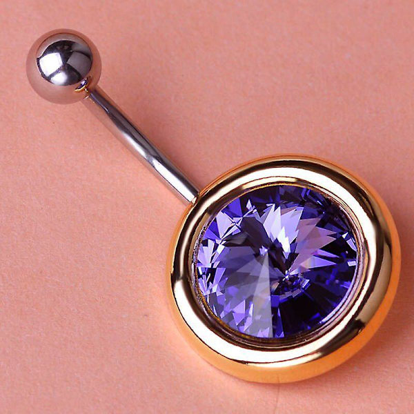 Enkel stil mode kristall navelpiercing för sandstrand accessoarer röd rund piercing smycken rostfritt stål bar het (Guld-lila)