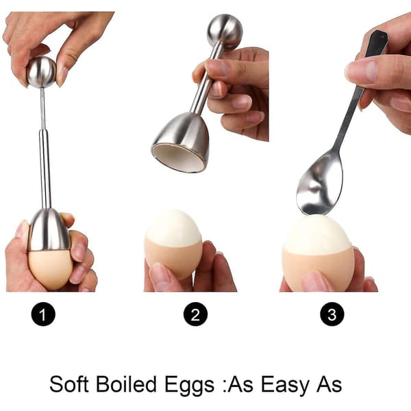 Rustfritt stål eggseparator, 4 skjeer, 4 kopper, 1 skallfjerner (sølv)