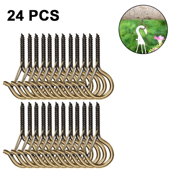 24 skruvöglor: För att hänga utomhus ljusslingor, krukväxter, fågelburar, juldekorationer. Perfekt för trädgård, trä.