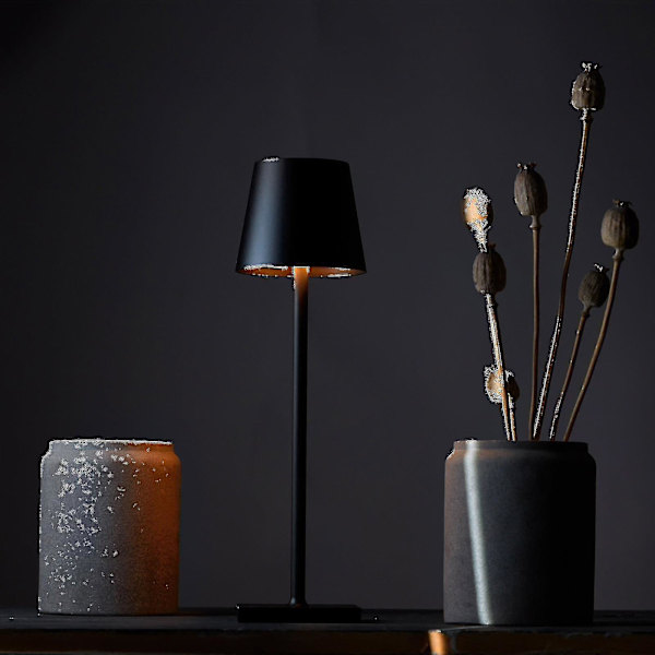 Dæmpbar trådløs bordlampe 3-vejs aluminium trådløs lampe til læsning (sort)