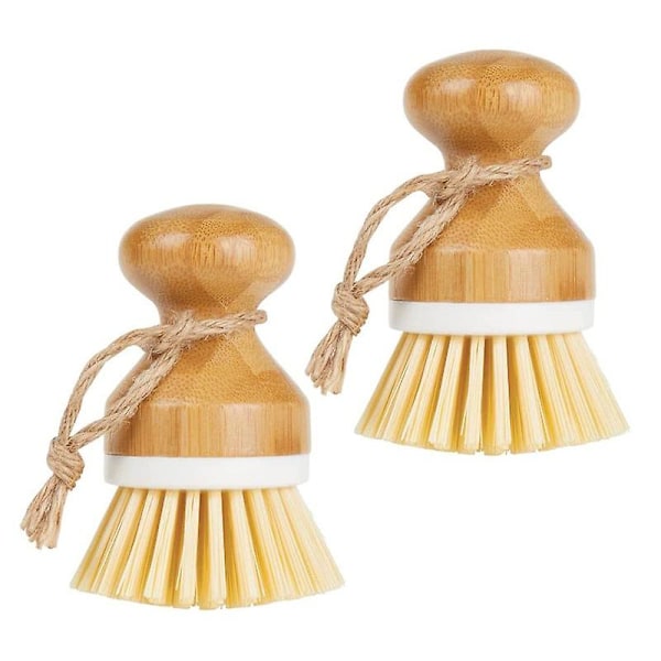 Bambuborste set - 2-pack borste för rengöring av frukt och grönsaker samt disk - Tillverkad av bambuhandtag och mjuka flexibla borst