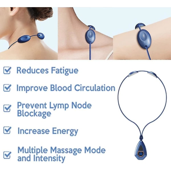 Ems lymfatisk avlastende nakkemassasje, Ems bærbar lymfatisk nakkemassasjeapparat, elektrisk pulse nakkemassasje for smertelindring (blå)