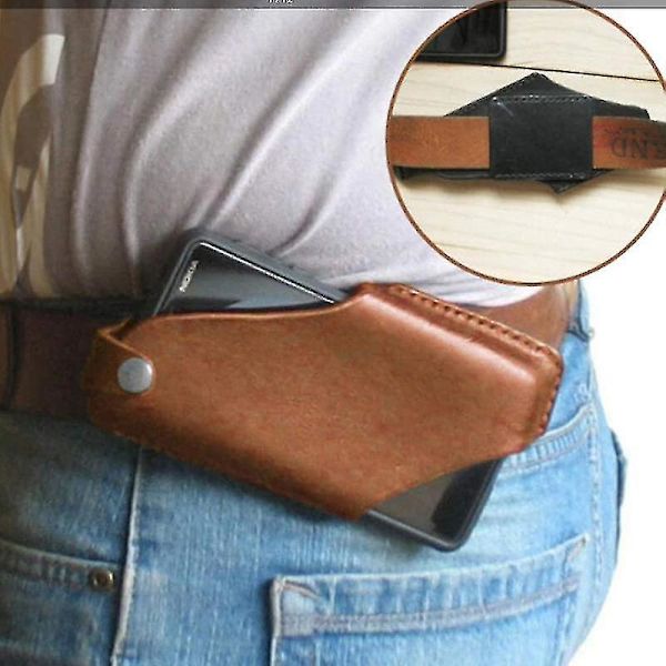 Herre Læder Mobiltelefon Hylster Retro Skede Med Bæltestropper Mobiltelefon Bælte Cover（Stor，Brun）