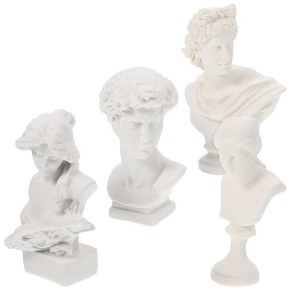 4-pakke gresk statue mini gresk byste statue gresk byste dekorativ gresk hode (7.00X4.00X3.50CM, hvit)