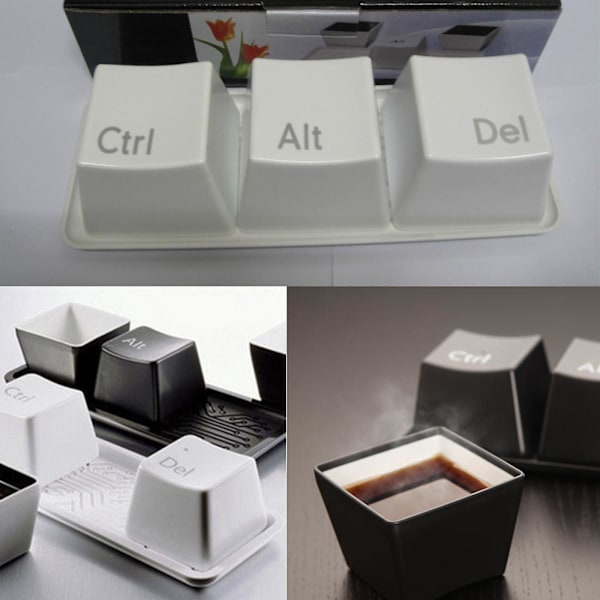 2024Ny 3 st tangentbord kaffe te vatten kopp Ctrl Del Alt nyckel mugg med bricka set (vit)